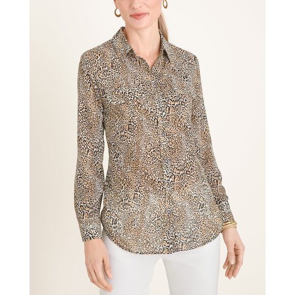 CHICOS | Women’s Animal-Print Shirt Size 2 Large Long Sleeve Button Down Blouse - Picture 5 of 12